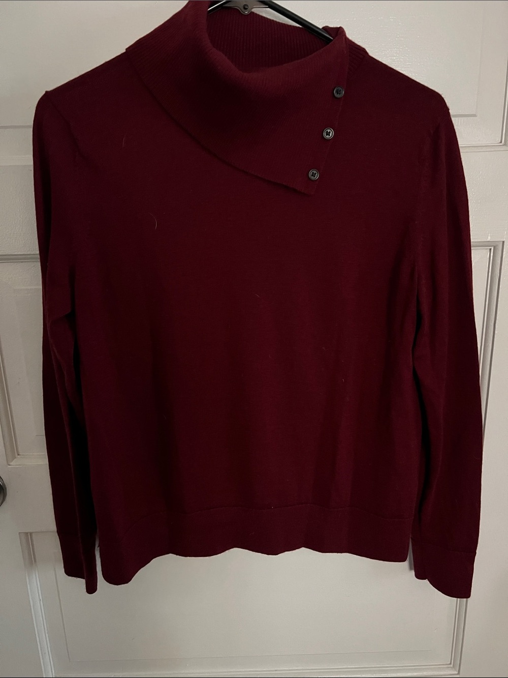 Banana Republic 100% Merino Burgundy Button-Trim Mock Neck Sweater